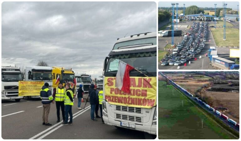 Háromezer teherautó vesztegel a lengyel-ukrán határon