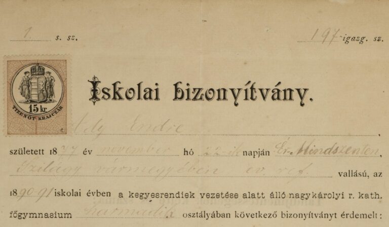 Előkerült Ady Endre gimnáziumi bizonyítványa