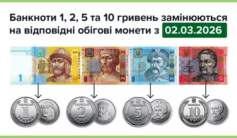 Márciustól kivonják a forgalomból az 1, 2, 5 és 10 hrivnyás bankjegyeket